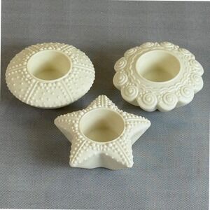 PartyLite Coastal Seashell Starfish Sea Urchin Tealight Holders Set of 3 Bisque